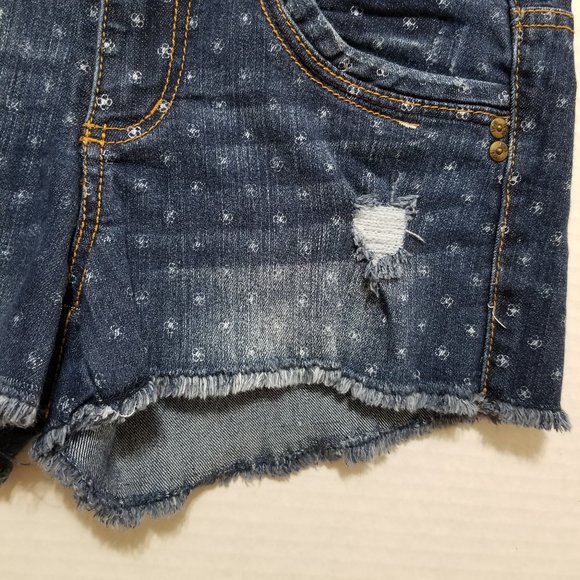 LEI shorts 3 Ashley low rise denim jean floral print distressed frayed raw hem - Picture 6 of 14